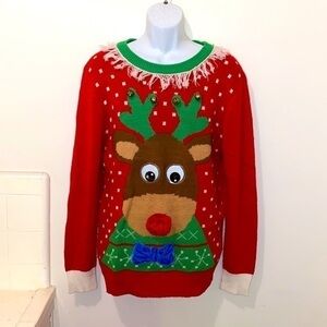 Unisex Ugly Christmas Sweater Googly Eyed Rudolph